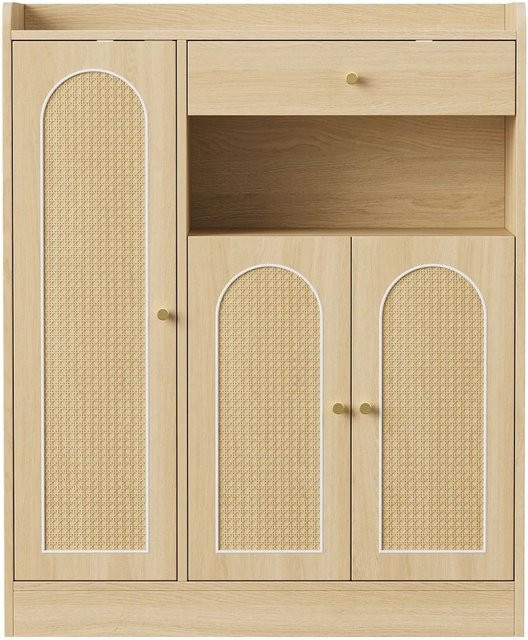 Merax Rattan Schuhschrank in Natur mit 3 Türen, B/T/H: 90 x 35 x 110 cm - Bild 1