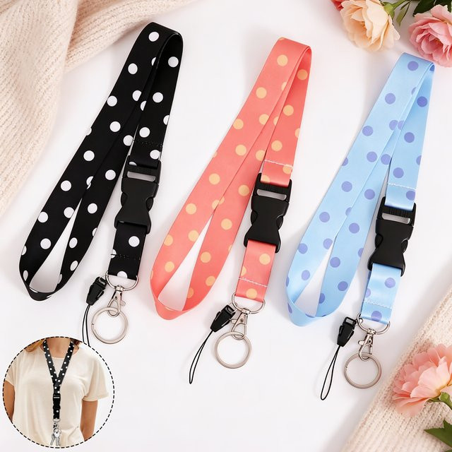 Modisches Lanyard mit Punktmuster in Grün für Ausweishalter und Schlüssel aus Metall - Bild 1