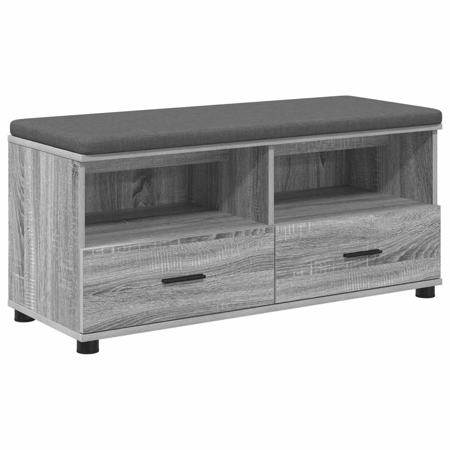 vidaXL Flurbank mit Kissen und Schuhregal in Grau Sonoma, B/T/H: 100 x 38 x 46 cm - Bild 2