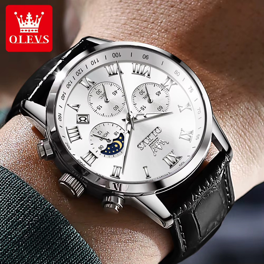 OLEVS Chronograph, Quarz, Leder, Herren - Bild 4