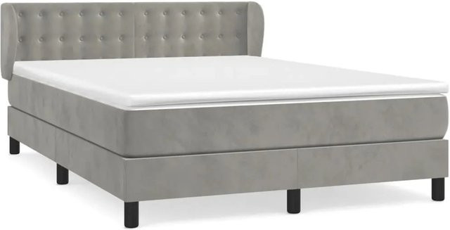 vidaXL Boxspringbett mit Matratze in Hellgrau aus Samt, Hybridbett mit Taschenfederkern, B/T: 140 x 190 cm - Bild 1