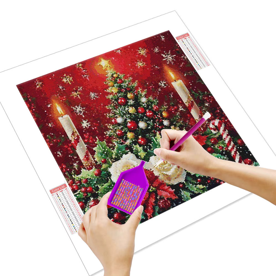 HUACAN 5D Diamant-Stickerei-Set mit Weihnachtsbaum und Kerzen, Kunst-Design Leinwand für die Heimdekoration, B/H: 20 x 20 cm - Bild 2