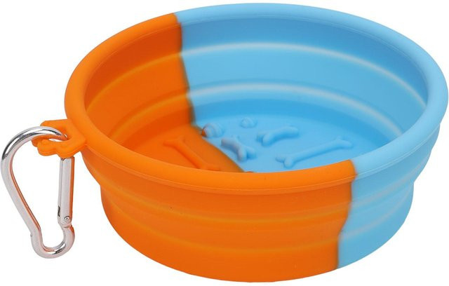 Fishine Faltbarer Silikon Napf für Hunde und Katzen, Tragbarer Reise-Futter- und Wassernapf mit Schnalle, Blau - Bild 1