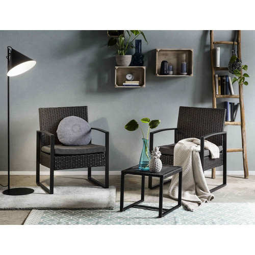 Möbilia Sitzgruppe aus Polyrattan und Metall in Anthrazit und Grau - Bild 4