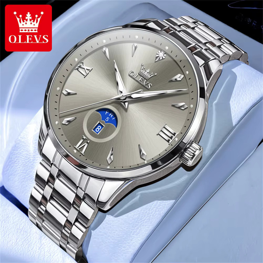 OLEVS Armbanduhr Quarz, Edelstahl, Silber, Herren, Wochenkalender-Anzeige - Bild 2