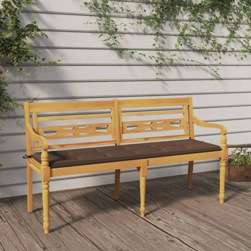 Vidaxl Batavia Bank aus Massivholz Teak mit taupe melierten Stoffkissen, Breite: 150 cm - Bild 1