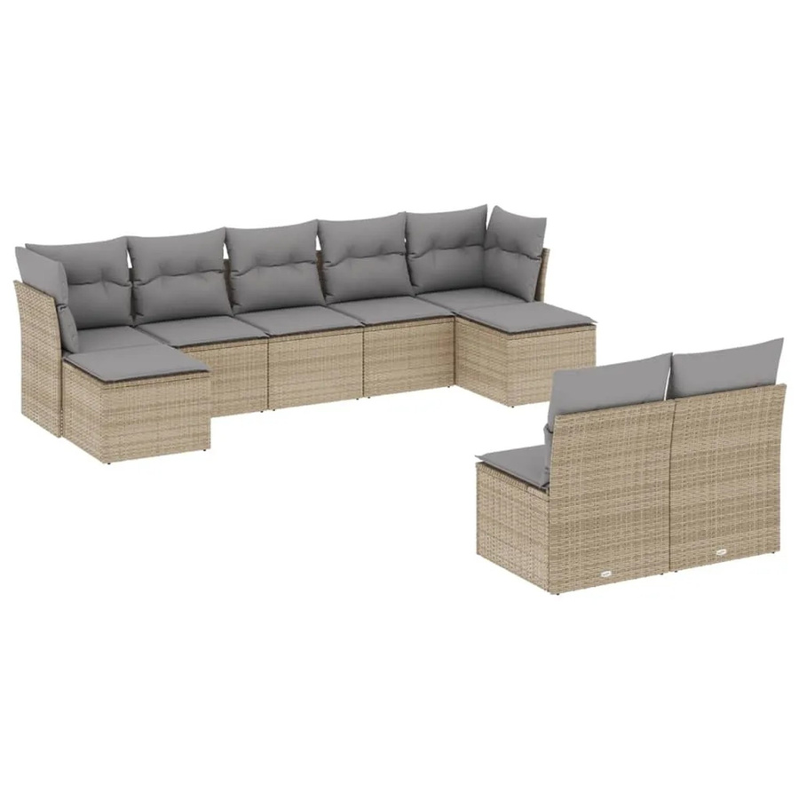vidaXL 9-tlg Garten-Sofagarnitur aus Polyrattan in Beige mit Kissen und Stauraum - Bild 2