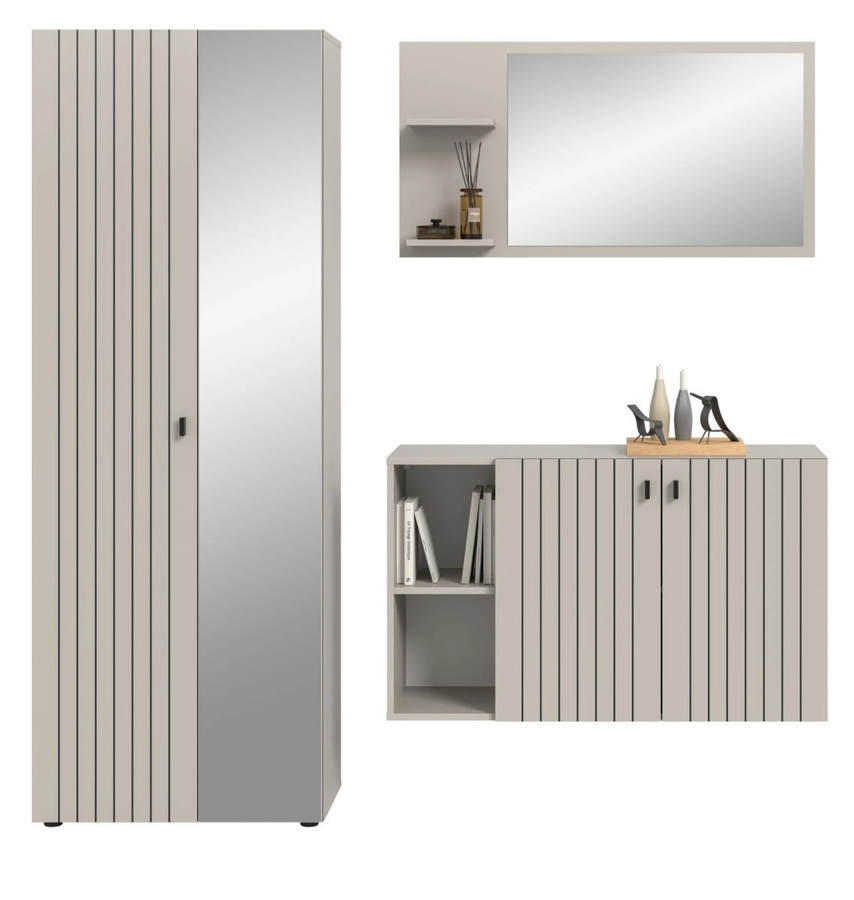 3-tlg. Garderobe Set Loreno von Inn.Furn in Kaschmir, modern mit Spiegel und Schuhschrank, Höhe: 191 cm - Bild 2