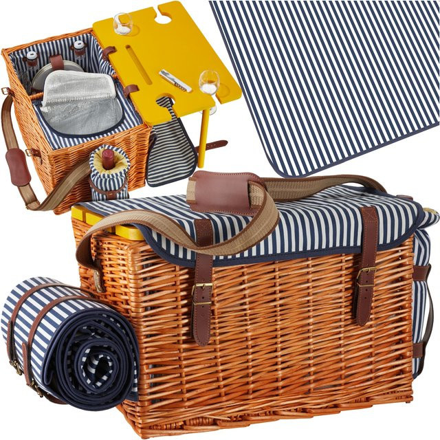 tectake Picknickkorb Rügen für 4 Personen aus geflochtener Weide in Braun mit Picknickdecke, Kühlfach und integriertem Tisch, B/H/T: 46 x 32 x 50 cm - Bild 1