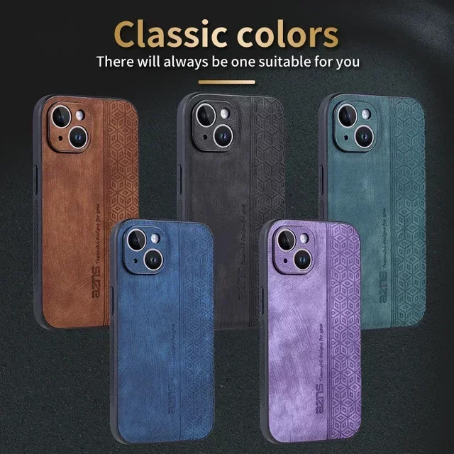 EUCAGR Luxus Leder Schutzhülle für iPhone 17 Pro Max, 16 Pro Max, 15, 14, 13, 12, 11, XS, XR in Schwarz - Bild 1