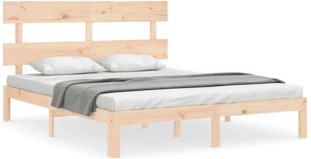 vidaXL Massivholzbett aus Kiefernholz mit Kopfteil, rustikal, braun, B/T/H: 150 x 200 x 153,5 cm - Bild 1