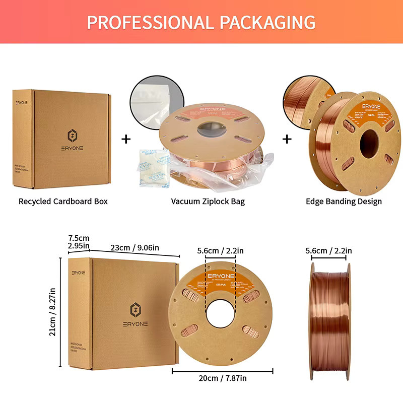 ERYONE Seiden-PLA-Filament 1,75mm für FDM 3D-Drucker, Glänzendes Metallisches Finish, 5kg Großpackung (5 Spulen) - Bild 4
