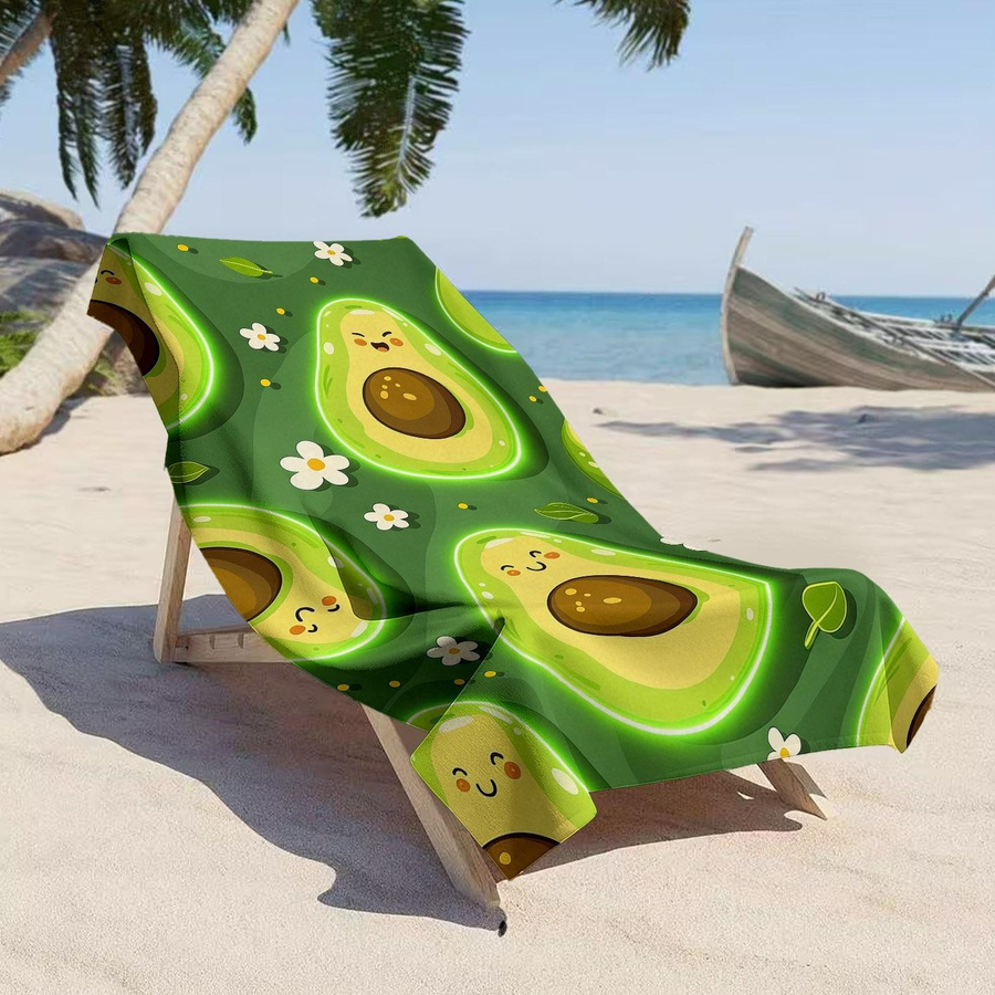 Shanika Chen Übergroßes Avocado Strandtuch aus weicher Mikrofaser in Grün, schnelltrocknendes Badetuch mit Cartoon Avocado Aufdruck, Breite: 40 cm, Höhe: 60 cm - Bild 2