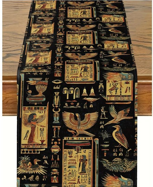 JMG Household Supplies Tischläufer aus Leinen mit ägyptischen Hieroglyphen-Symbolen in Schwarz, B/L: 33 x 150 cm - Bild 1