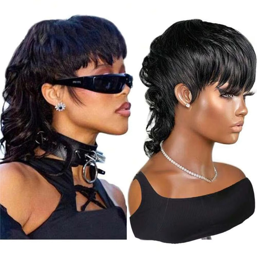 OYM HAIR Echthaarperücke, Pixie-Schnitt mit Pony, Schwarz/Weiß - Bild 3