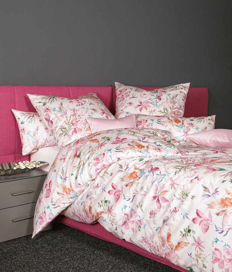Milano 45096 Kissenbezug Janine mit floralem Design aus Mako-Satin, Farbe: Pink, Orange, Multicolour, Maße: 80 x 80 cm - Bild 1