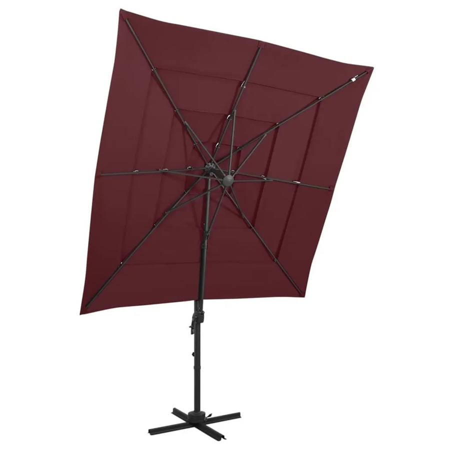 vidaXL Sonnenschirm mit Aluminium-Mast aus Polyester in Bordeauxrot, B x B: 250 x 250 cm - Bild 2