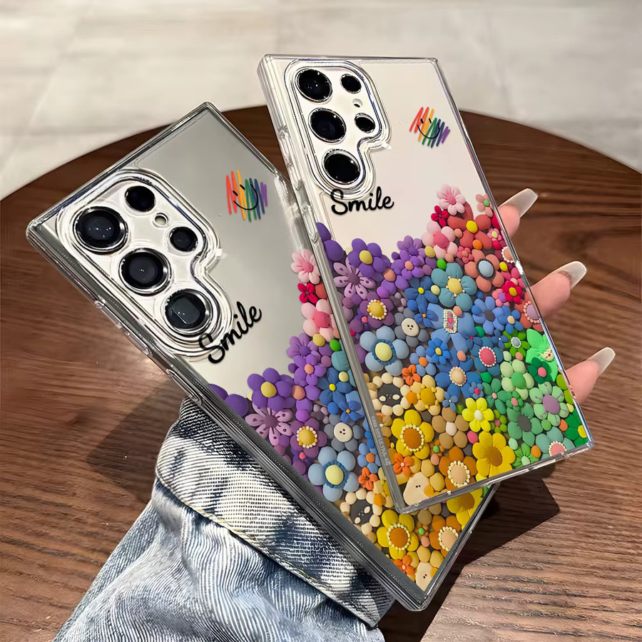 Stoßfeste Silikon Handyhülle mit Blumenmuster für Samsung Galaxy S25 Ultra, S24 Plus, S23, S22 und S20 FE, transparent - Bild 3