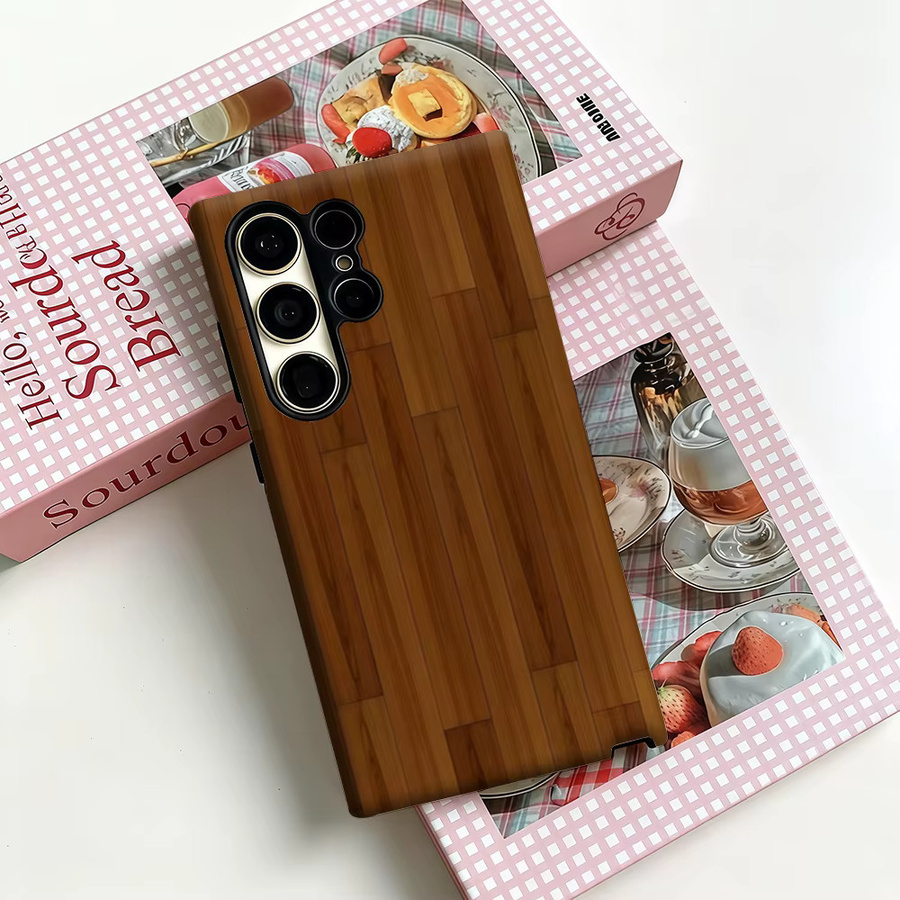 Stoßfeste Samsung Handyhülle mit Massivholz-Textur in Braun für Galaxy S25 Ultra, S24 und S23 Ultra Plus - Bild 3