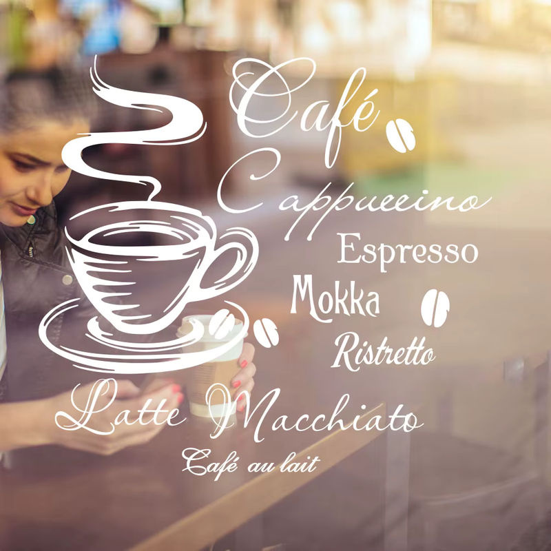 Duruibom Wandtattoo Kaffeebar Spanisch Französisch Wandaufkleber aus Kunststoff in Braun und Weiß für Küche Restaurant Café und Fenster - Bild 2