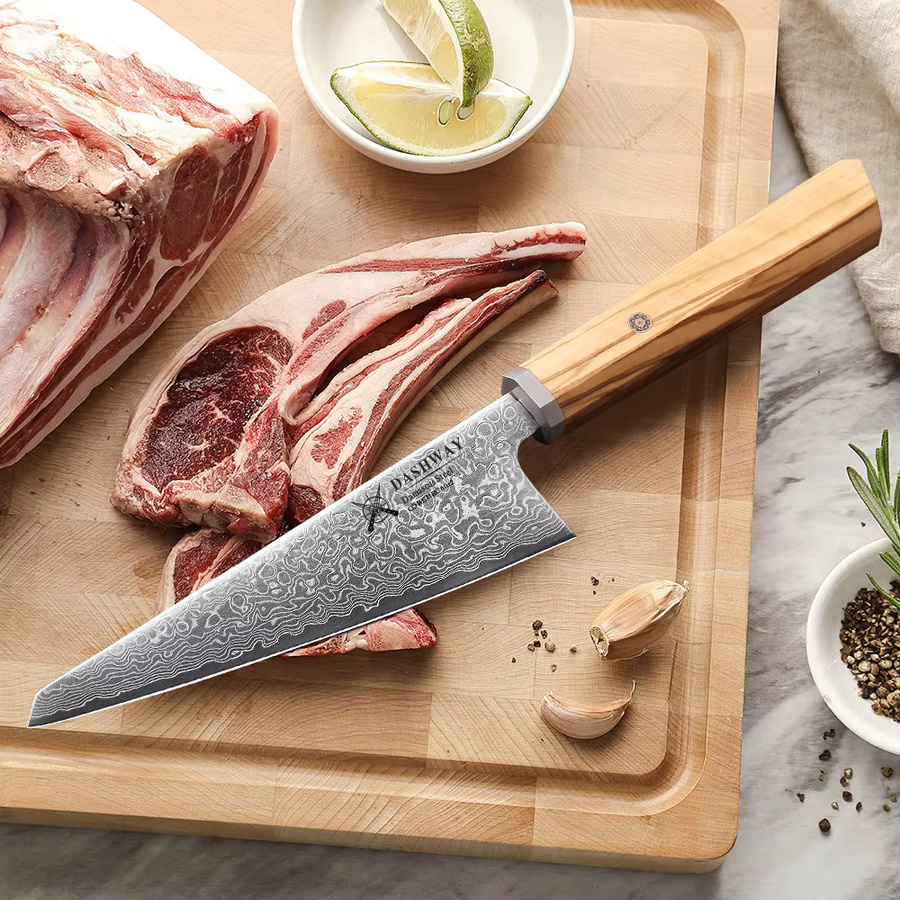 DASHWAY Honesuki Allzweckmesser aus Damaszener Stahl mit Holzgriff, handgefertigtes Profi-Küchenmesser für Fleisch und Obst, 15,24 cm - Bild 3