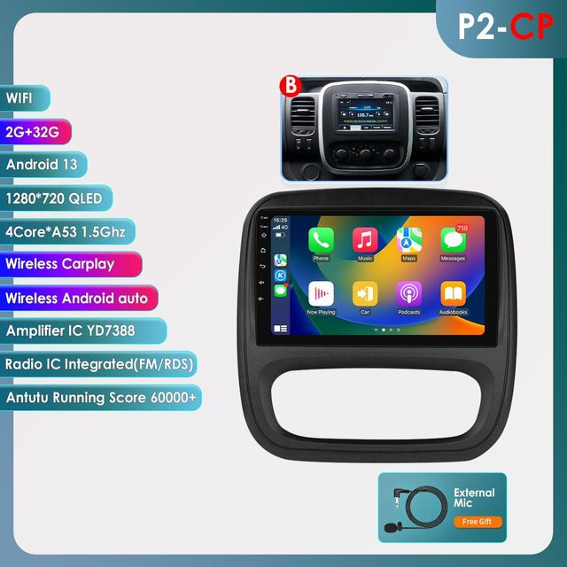 Hizpo Android Autoradio mit CarPlay, 4G, GPS, Bluetooth und WiFi für Opel Vivaro B 2014 - 2018 und Renault Trafic 3, Multimedia Video Player Head Unit Stereo Audio, Schwarz, 2GB RAM, 32GB ROM - Bild 1