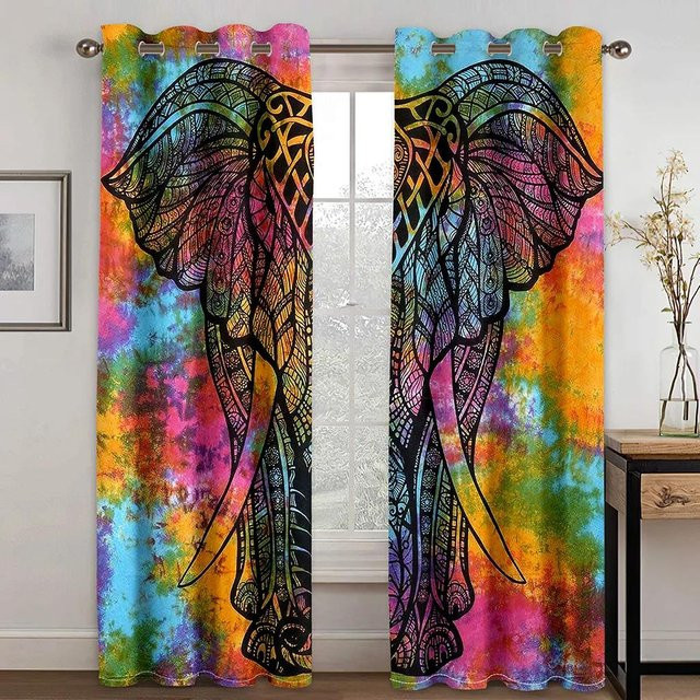 Yiran Furniture Hochverdunkelnde Vorhänge mit Tier-Print, 2er-Set, Schwarz/Mehrfarbig, B: 55 cm, H: 120 cm - Bild 1
