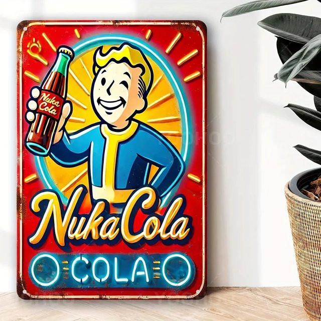 WastelandNostalgiaCo Nuka Cola Aluminiumschild im Vintage Sci-Fi Design für deine Wandgestaltung, Höhe: 20,0 cm, Breite: 20,0 cm - Bild 1