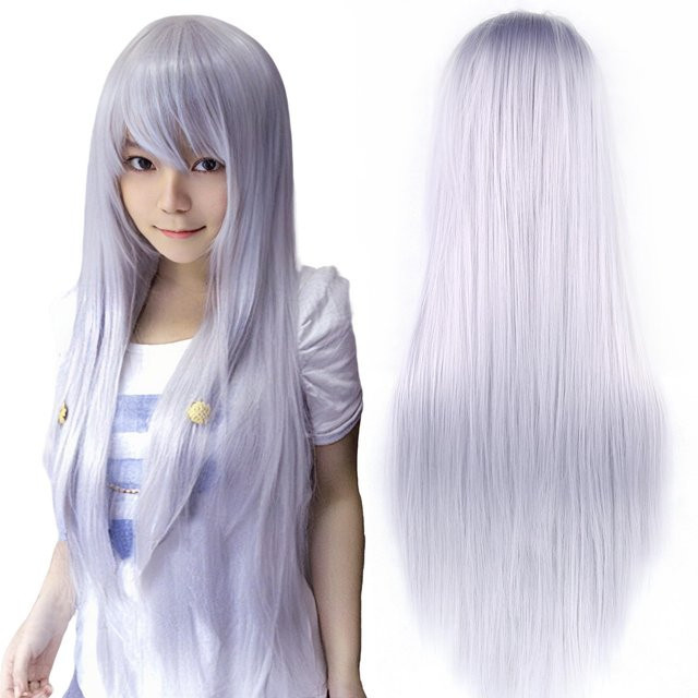 Graue Synthetikhaar-Perücke mit Pony, 32 Inches, Unisex - Bild 1
