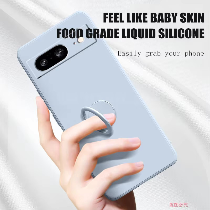 Silikon Handyhülle für Google Pixel 8, Pixel 9 und Pixel 9 Pro XL mit Fingerring-Ständer und Linsenschutz in Schwarz oder Grün - Bild 2