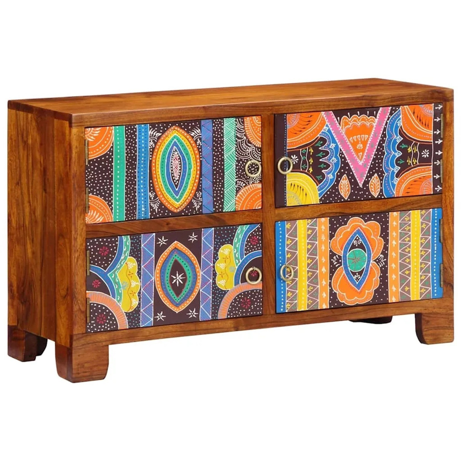 vidaXL Schuhschrank aus Massivholz Akazie in Braun mit geometrischem Muster im Bohemian Style, B/T/H: 90 x 35 x 55 cm - Bild 2