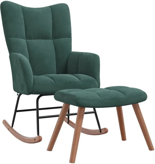 vidaXL Schaukelstuhl mit Hocker aus Samt in Dunkelgrün mit modernem Quadraten-Design - Bild 1