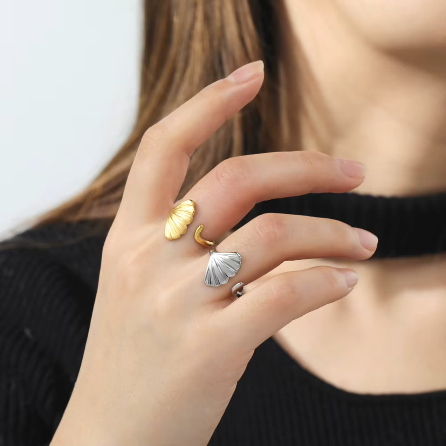 Cazador Ring Ginkgo Blätter, Edelstahl, Damen, verstellbar - Bild 2