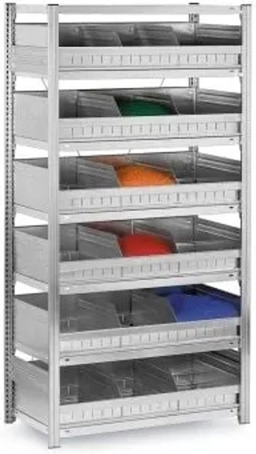 PROREGAL Schüttgutregal Stecksystem T-Profil in Silber, verzinkt, H x B x T: 200 x 100 x 60 cm, 6 Ebenen mit 18 Schüttgutfächern und einer Fachlast von 125 kg - Bild 1