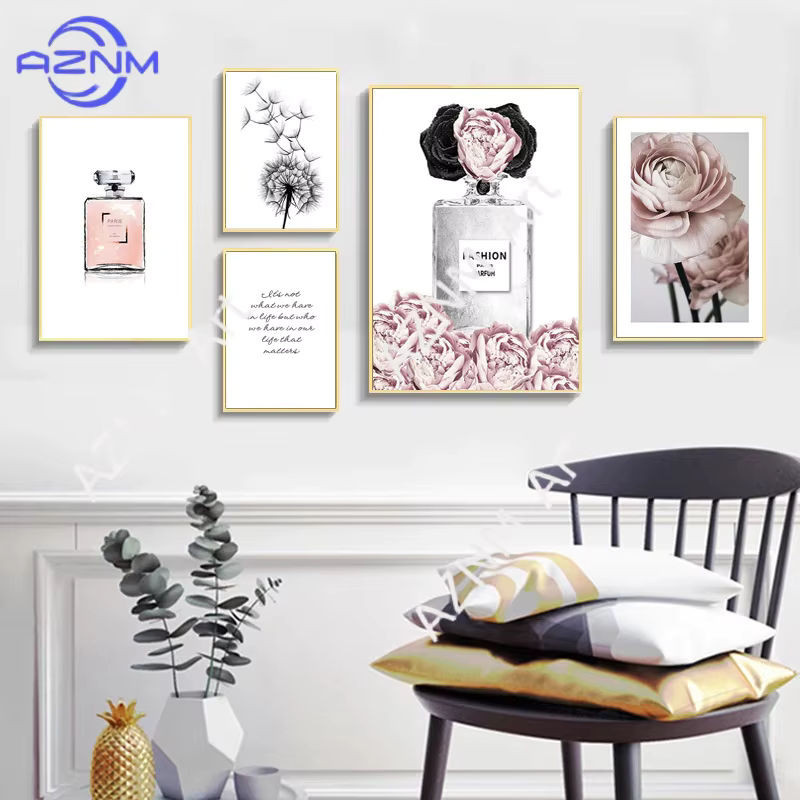 AZNM Nordische Leinwanddekoration mit rosa Blumen-Motiv für Wohnzimmer und Schlafzimmer - Bild 1