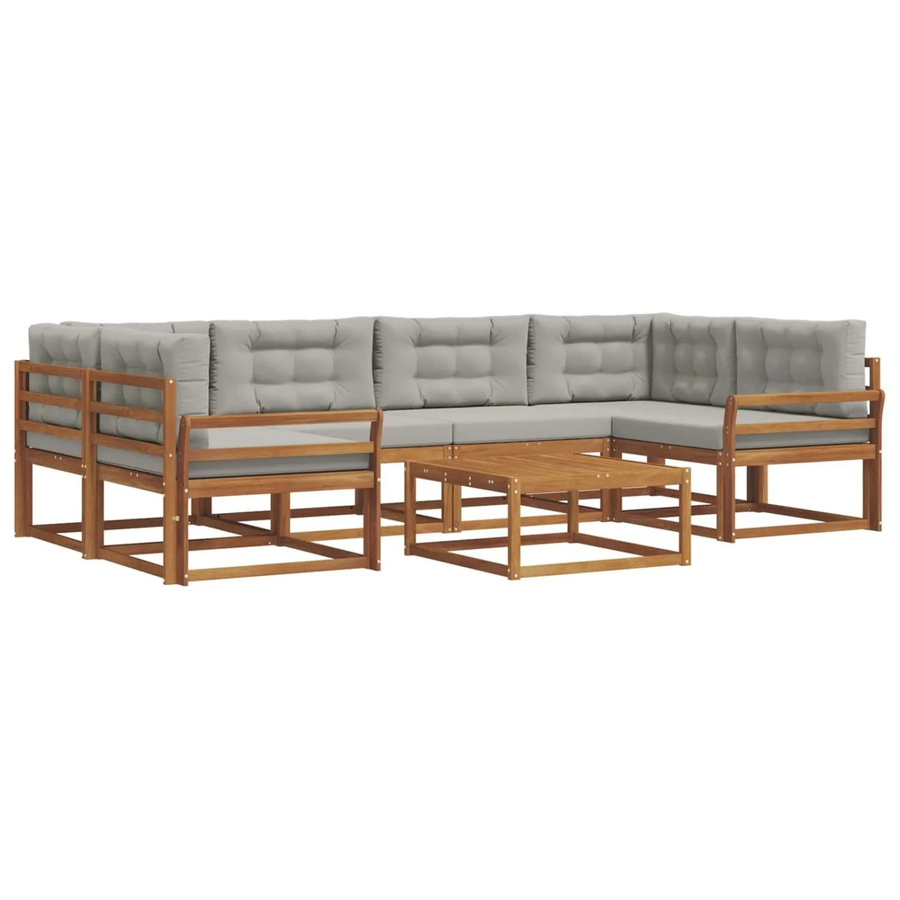 vidaXL Outdoor-Sofagarnitur L-Form aus Akazienholz mit 7 Kissen in Natur und Hellgrau - Bild 2