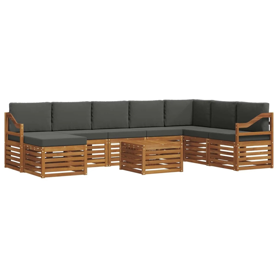 vidaXL Sofagarnitur 9-teilig aus Massivholz Akazie in Natur und Anthrazit mit L-Form und Polsterkissen - Bild 2