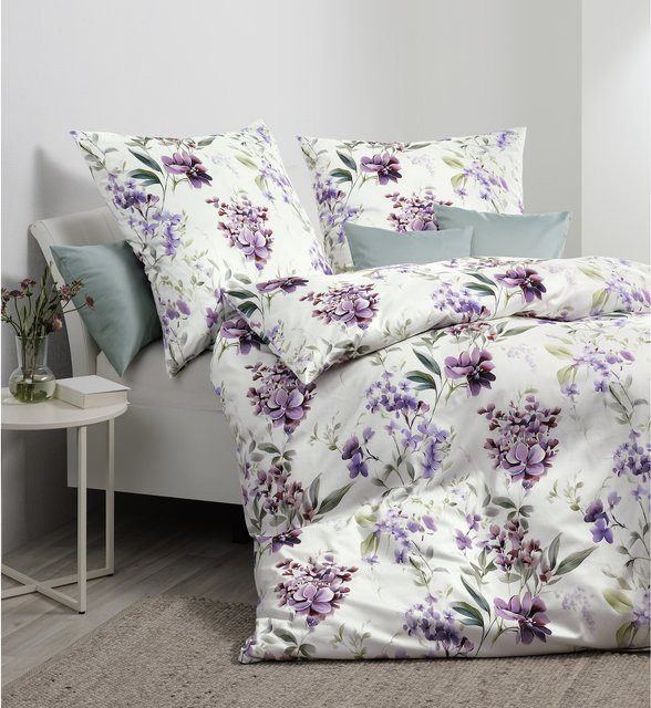 Janine Interlock-Jersey Bettwäsche Carmen S gestreift in Purple und White, B/T: 155 x 220 cm und 80 x 80 cm - Bild 2