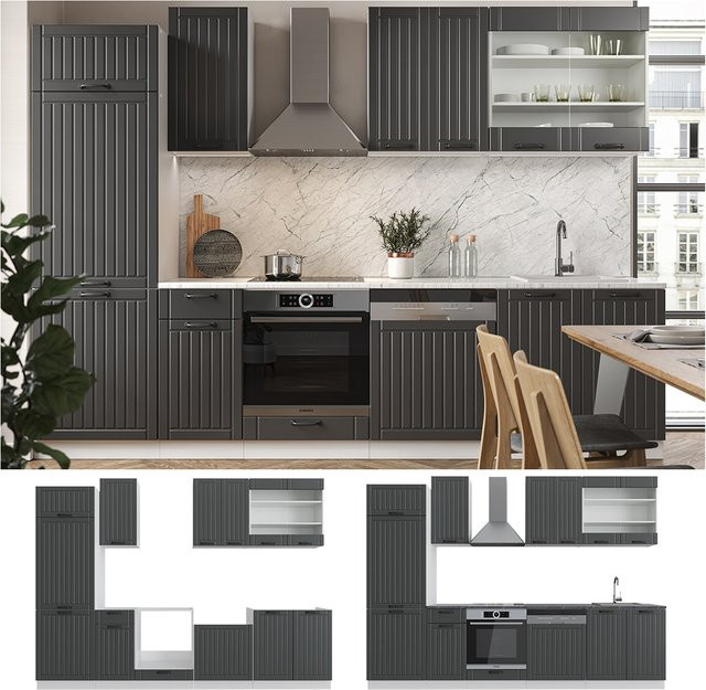 Vicco Fame-Line Küchenzeile im Landhausstil, Breite: 300 cm, Anthrazit/Weiß - Bild 1