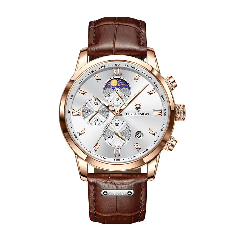 LIGE Armbanduhr Chronograph, Quarz, Leder, Herren - Bild 7