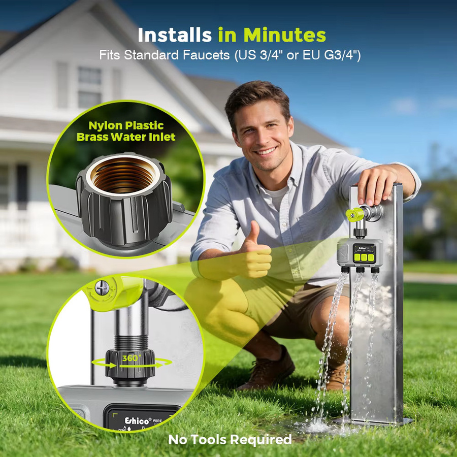 Eshico HCT-658 RF433 Automatischer 3-Zonen-Bewässerungstimer mit Tuya App-Steuerung für Garten, Rasen und Gewächshaus - Bild 4