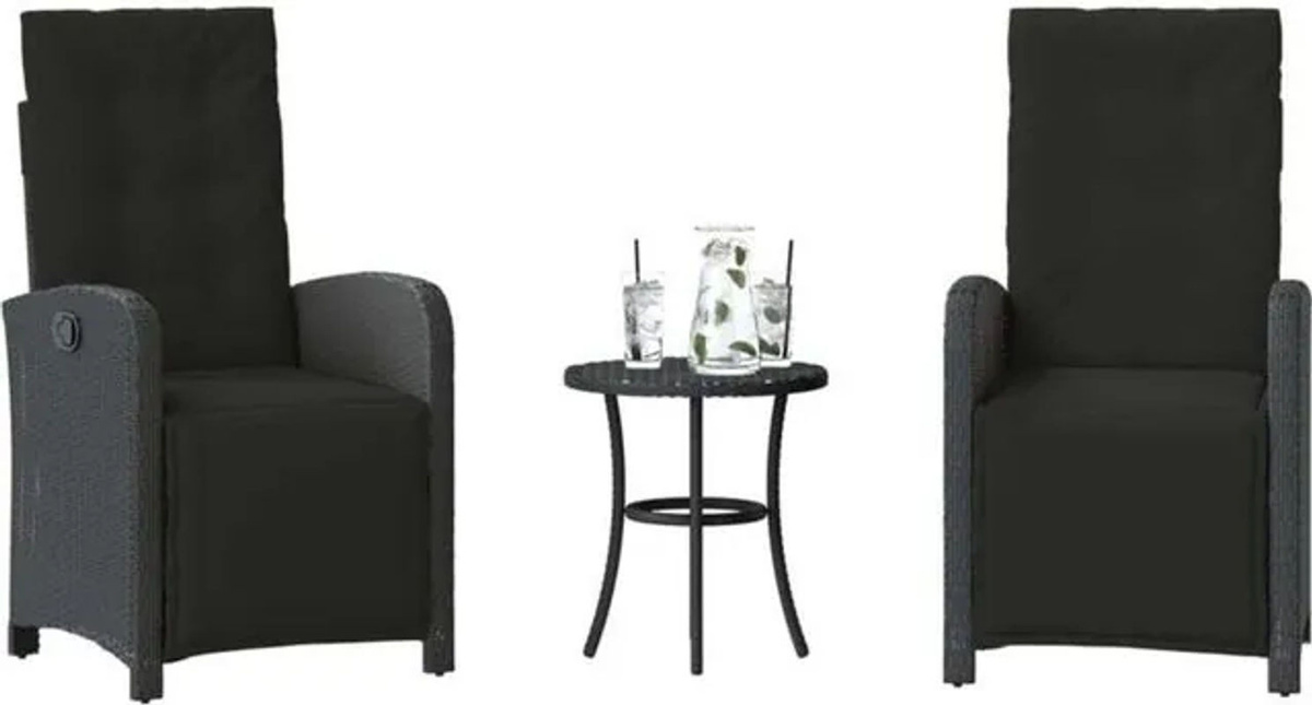 Vidaxl Bistro Set aus 3 Teilen aus Polyrattan und Stahl in Schwarz mit Polstern - Bild 1