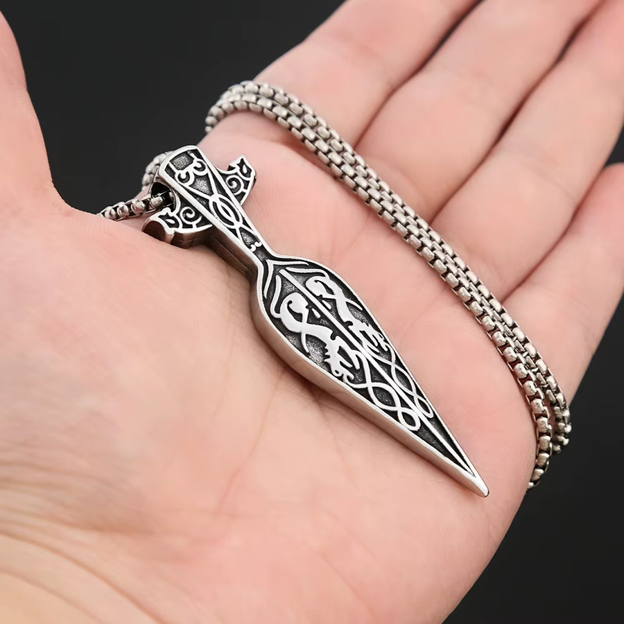 NORTHMAN Halskette, Edelstahl, Silber, Viking Schwert Speer Anhänger, Unisex - Bild 2