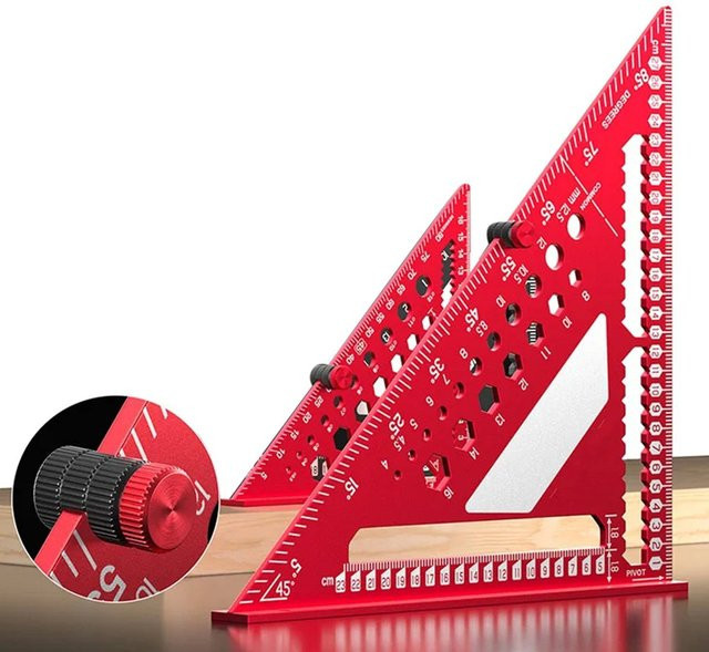 Dreieckslineal mit Positionierungsstift und Mehrwinkelfunktion für die Holzbearbeitung, roter Anreißer-Markierungslineal, Breite: 17,8 cm - Bild 1