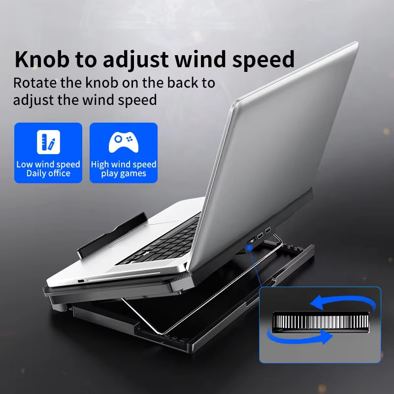 YYLMONE Q100 Gaming-Laptop-Kühler 17 Zoll mit LED-Display, 2600 U/min und zwei USB-Anschlüssen, Schwarz - Bild 5