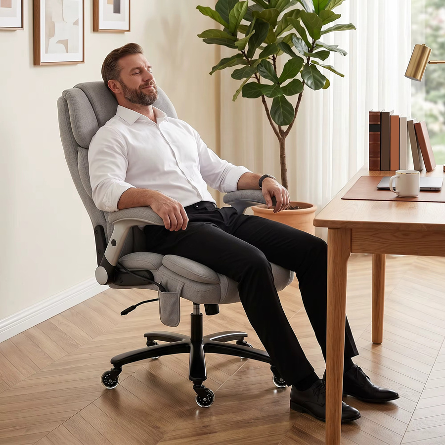 HOMCOM Ergonomischer XXL Chefsessel in Hellgrau mit hochklappbaren Armlehnen und Airbag-Lendenstütze - Bild 7