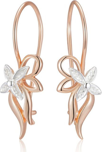 Lange Hängeohrringe Metallblume, Roségold Farbmischung, Damen - Bild 1