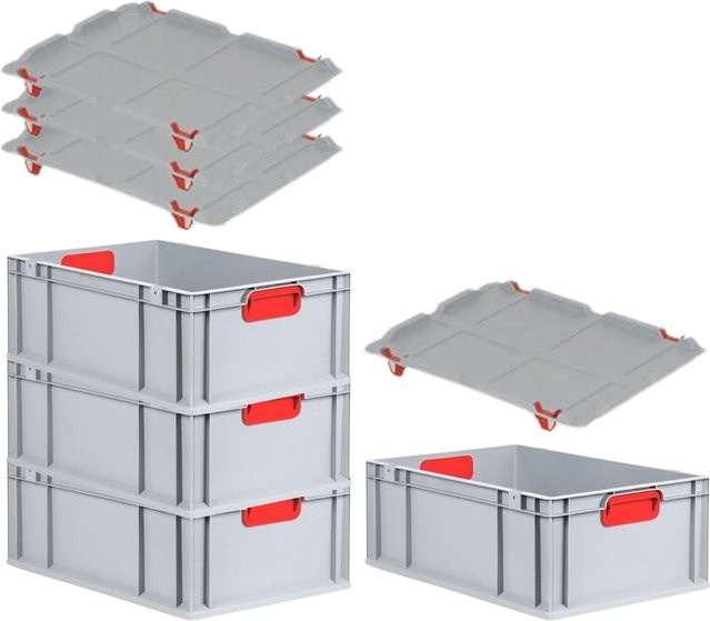 PROREGAL Spar Set 4x Eurobox Nextgen Color mit Auflagedeckel und Schiebeschnappverschlüssen, Farbe Rot, H x B x T: 22 x 40 x 60 cm, mit verstärktem Boden - Bild 1