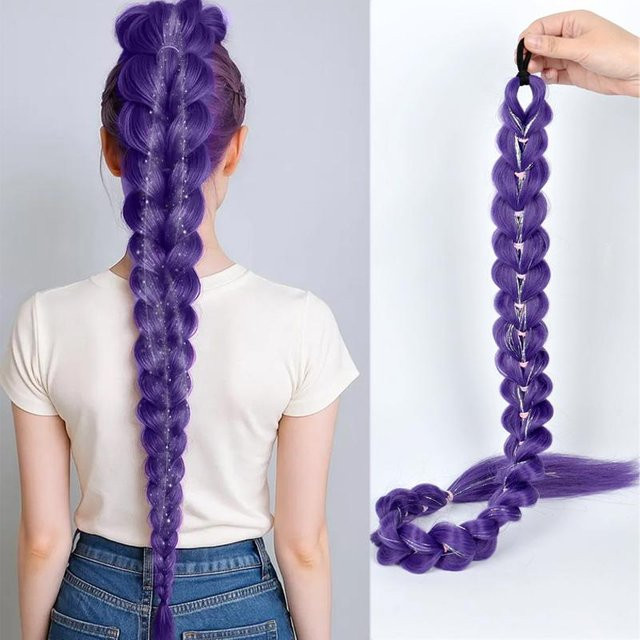 Lila synthetische geflochtene Pferdeschwanz-Perücke Haarverlängerung, Damen - Bild 1