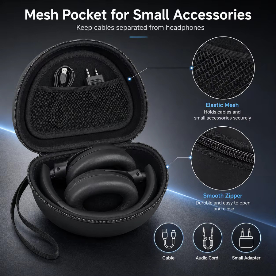 Harte Kopfhörertasche für JBL Tune 520BT 510BT, kompatibel mit TOZO HT3, Picun B8 und JLab JBuds Lux ANC, faltbare Reisetasche in Schwarz oder Grau - Bild 3
